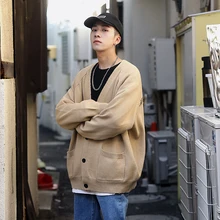 Зимний кардиган мужской теплый модный однотонный Повседневный свитер с буквенным принтом куртка мужской уличная свободный свитер с длинными рукавами