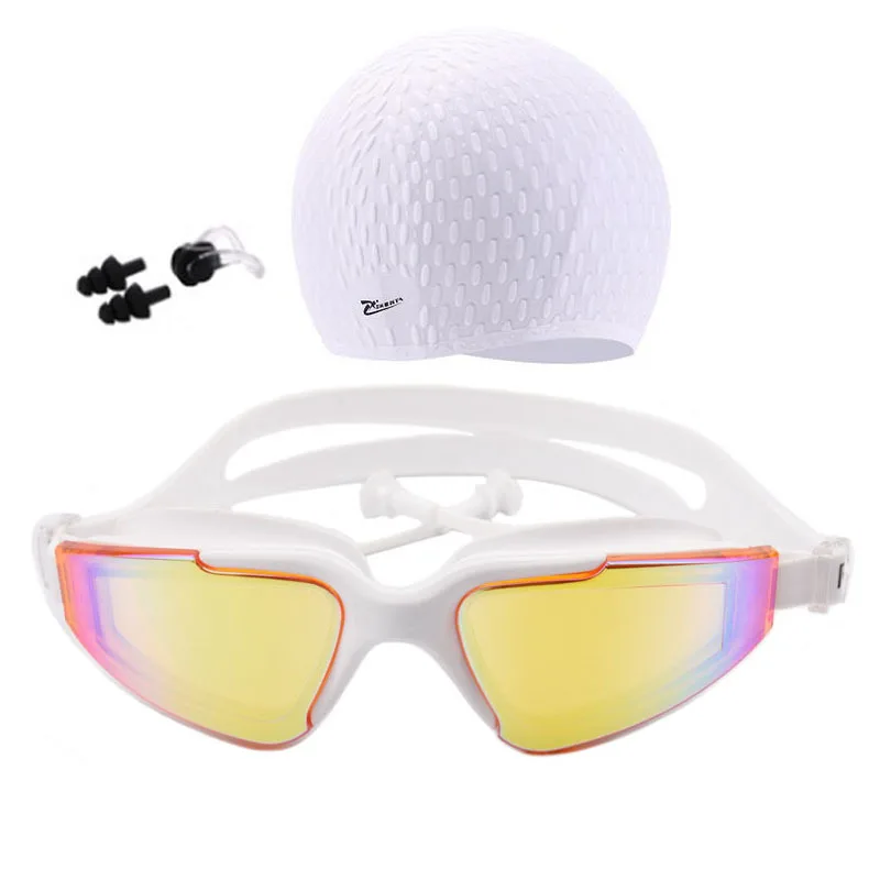 

SG004 Adult plating swimming goggles piece earplugs suit waterproof silicone water drop swimming cap high-end swimming glasses
