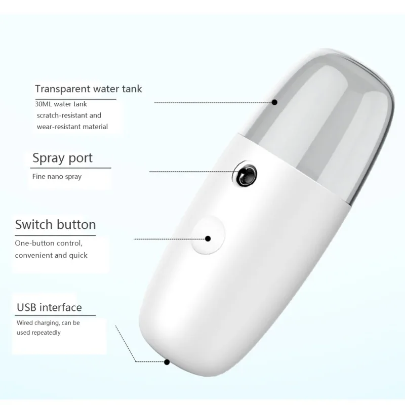 Facial Nano Mister Moisturizing Portable Handheld Charging Face Steamer Skin Care Tool