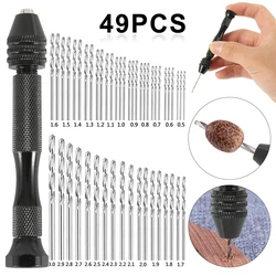 Mini mini perceuse à main en aluminium, avec mandrin sans clé, foret hélicoïdal HSS pour le travail du bois, outils rotatifs, perceuse manuelle, 31/49/51 pièces 