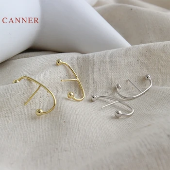 

CANNER Real 925 Sterling Silver Earrings For Women Ins Round Bead Type C Stud Earrings Zircon Diamond Korean Jewelry Pendientes