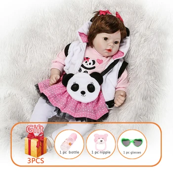 

NPK 50cm Baby Silicone Dolls Baby Reborn Dolls Lifelike Toddlers Doll Baby Girl with Cute Panda Clothes Toys For Children
