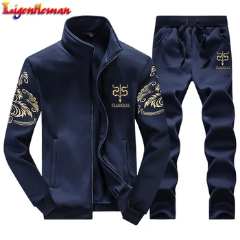

Men Casual Active Suit Zipper Outwear 2019 Men's Sportwear Suit Sweatshirt Tracksuit Without Hoodie 2PC Jacket+Pants Sets FA118