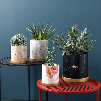 

Large With Tray Ceramic streak Flower pot Creative Nordic Plant Pots orchid Bonsai Balcony indoor succulent Pot Home decoration