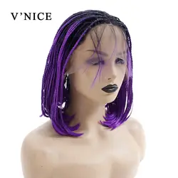V'NICE Ombre Фиолетовый синтетический кружевной передний косички парик для черных женщин 3*13 Швейцарский Кружевной Американский косичка Парики