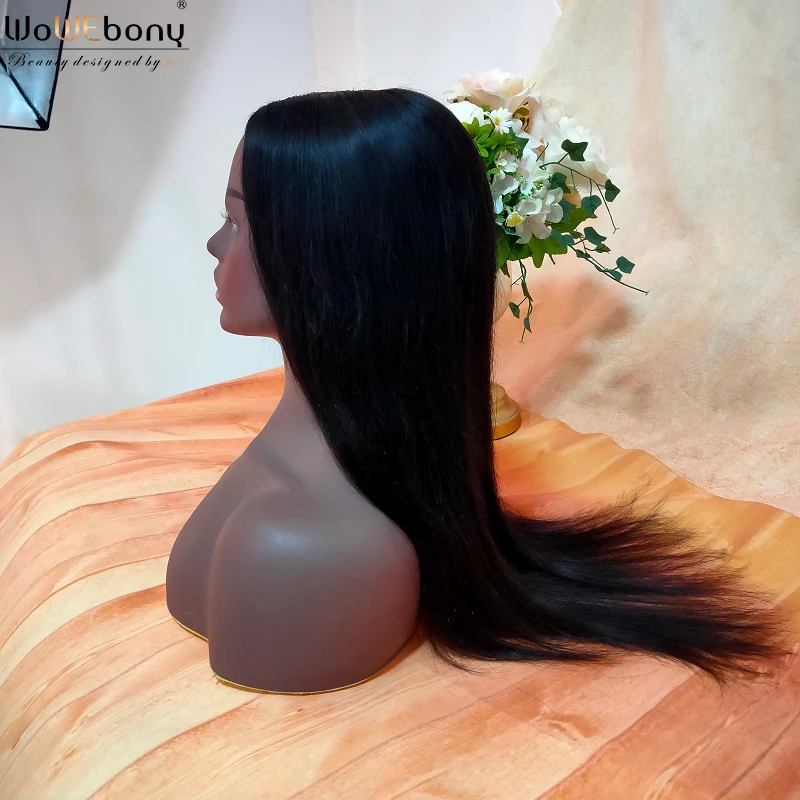 U-часть парик человеческие волосы парики бразильские прямые волосы парик 150 плотность Remy средняя часть предварительно сорванные волосы без клея парик WoWEbony