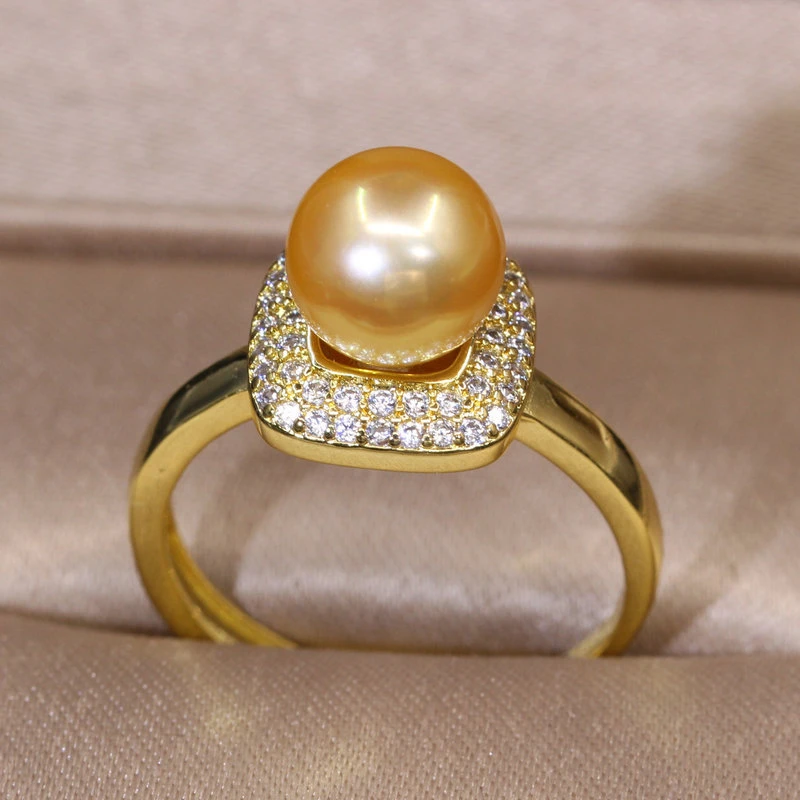 

Luxury Square Zircon Lady Pearl Ring Settings Resizable Semi Mount 925 Sterling Silver Gems Ring Holders for Women DIY Jewelry