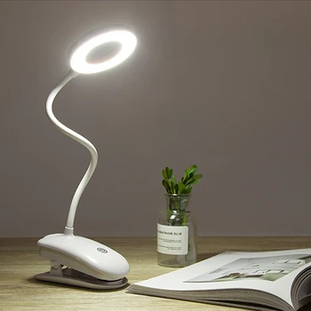 

8W Clip LED Desk Lamp 2000mAh USB Rechargeable Touch Switch Eye Protection Ring Light Table Lamps 3 Modes Dimmable Sudy Lights