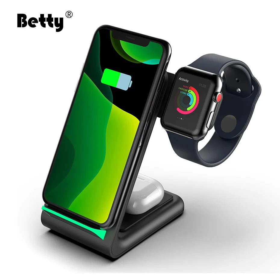 Betty 3 in 1 Wireless Chargers For iPhones Foldable Charging Stand Airpods iWatch iPhone 12/12 Pro Max Wireless Charger Station