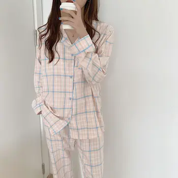 

Plaid Home Clothes for Women Cute Pajamas for Women Pyjama Femme Ete Japanese Sleepwear Set Sleep Tops Home Suit Pijama Mujer