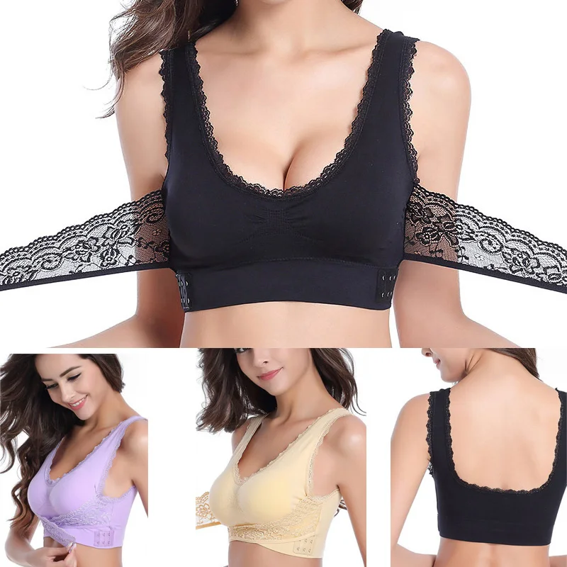Women's Front Cross Side Buckle Wireless Lace Bra - Funklouz, Push Up, and Breathable Sport image 3