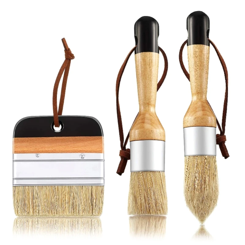3 Pcs/set Ergonomic Handle Chalk Wax Paint Brushes For Wood Furniture