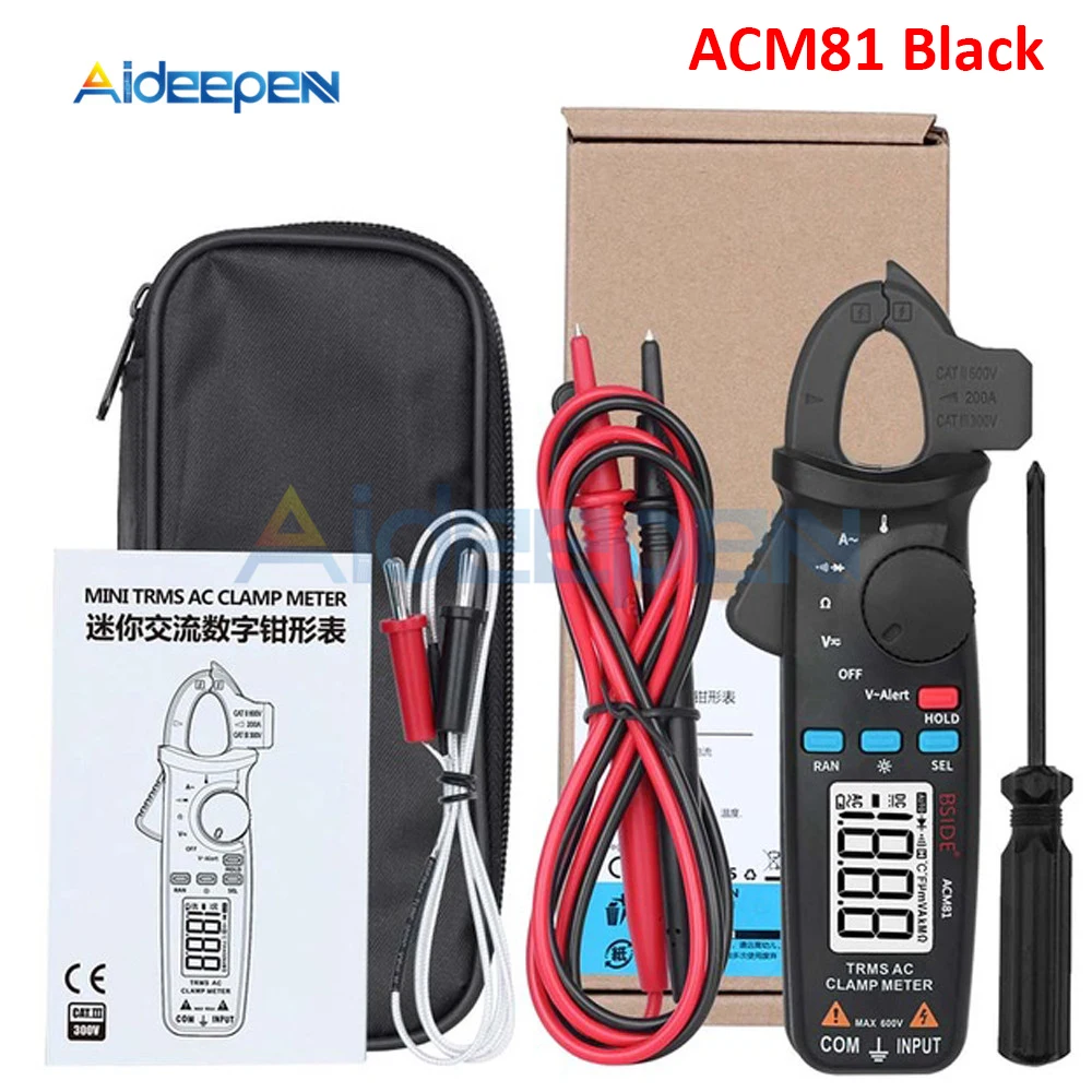 ACM81 Black ACM81 82 91 цифровой клещи AC/DC ток 1mA True RMS Авто Диапазон Live Check NCV температура частота конденсатор тестер мультиметр - Цвет: ACM81 Black