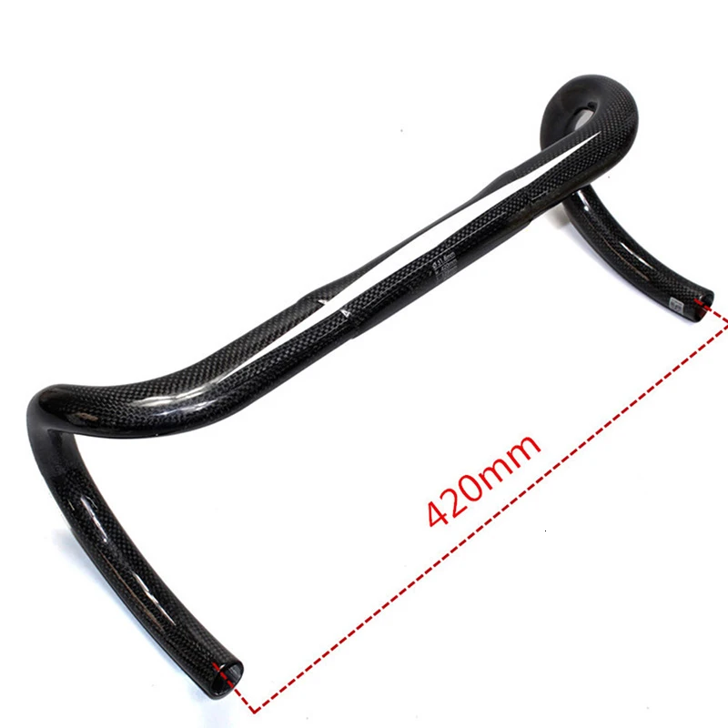 420mm White Logo MTB Road Bike Handlebar Full Carbon Fiber Drop Bent Bar Cycling Handlebar Shock Absorption Durable Bicycling Parts 400 420 440mm - Color: 420mm White Logo
