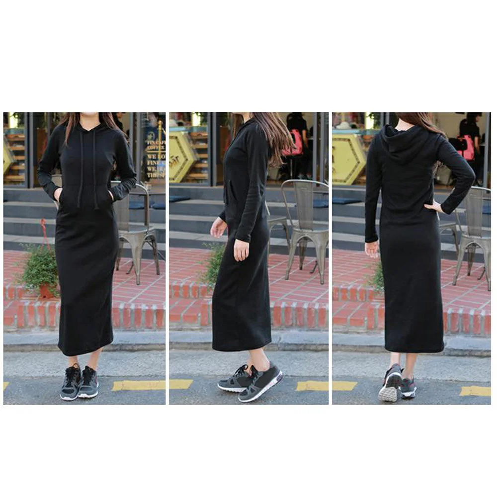 

Vrouwen Jurk Dames Lange Mouwen Herfst Cotton Winter Sweatershirt Hoodie Stijlvolle Nieuwe Casual 2019 vestidos O-neck dress