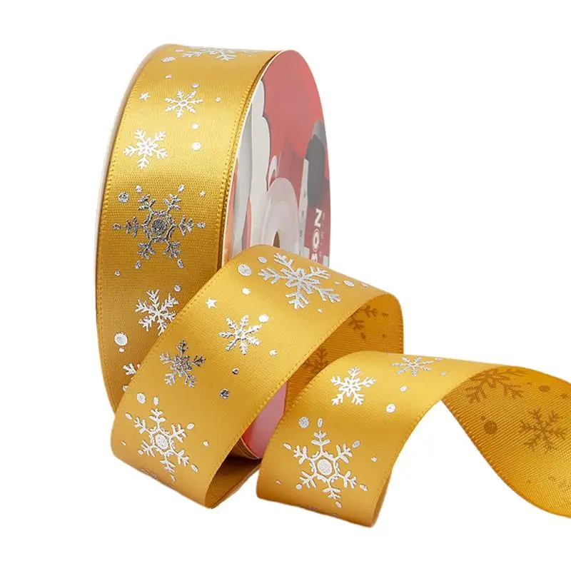 25 ярдов рождественские ленты Золотая фольга Снежинка узоры мерцающий лук DIY ремесло C6UD - Цвет: 7
