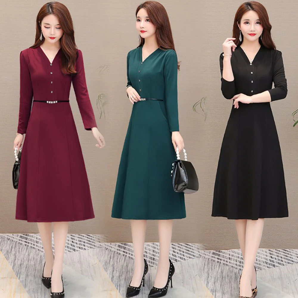

2019 Women Autumn Dress,Long Sleeve Winter Knee-Length Dresses,Plus size M- 5XL Office Lady Casual Party Costumes Vestidos