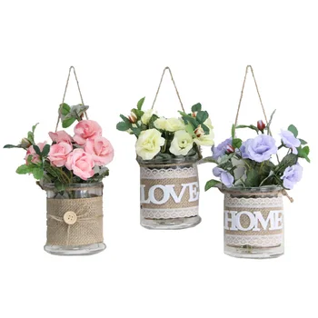 

Hang Household Decor Vase Creative Simple Gardening Hemp Rope Hydroponic Bottle Vase Desktop Decor Glass Vases