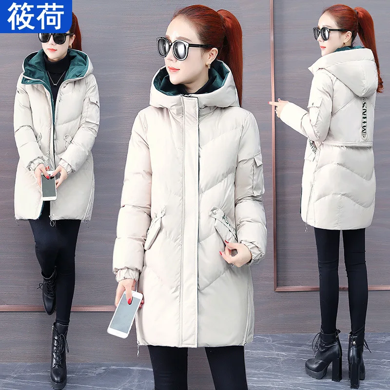 

2019 Autumn & Winter WOMEN'S Dress Korean-style Hooded Cardigan Hidden Button Symmetric Pocket plus Thick Cotton Casual Mid-leng