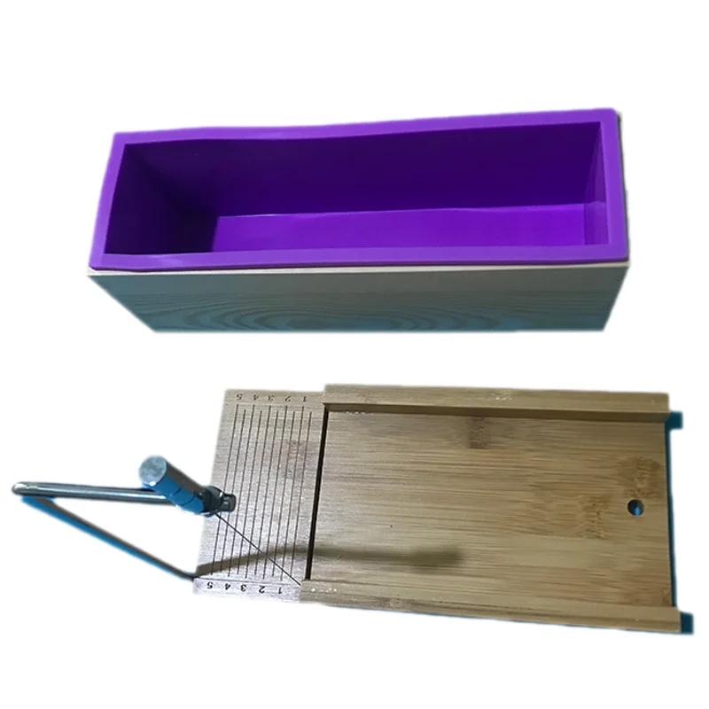 

2 Pieces/Set Soap Cutters Mold Cutting Tool with Wire Slicer + 900Ml Silicone Soap Loaf Mould with Wood Box