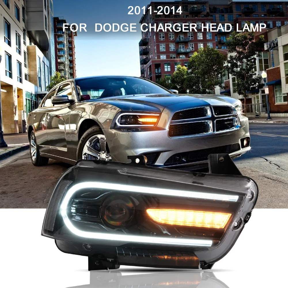 

Without Low Beam Bulb For Dodge Charger 2011-2014 Headlights with Doublel Beam Projectors LED DRL Black Head Lamp RS-DODGE-005