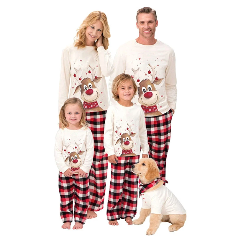 

Family Matching Clothing Outfits Christmas Pajamas Set Xmas Mother And Daughter Kids Cartoon Deer Print Nightwear Sleepwear Suit