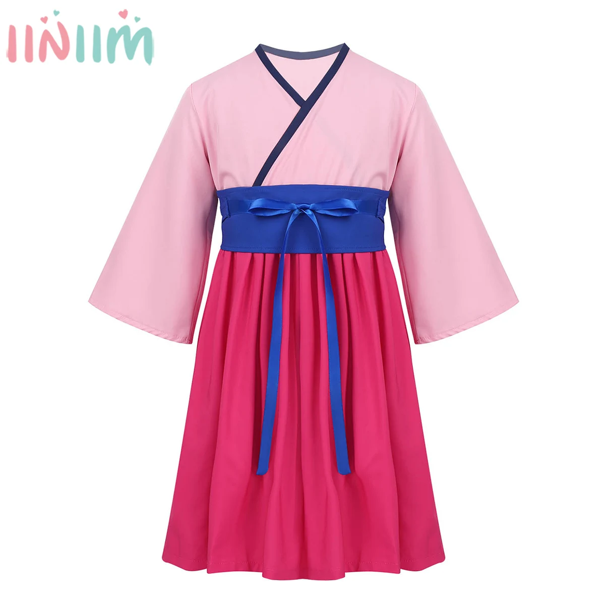 Iiniim/детский карнавальный костюм на хеллоуин для девочек эластичное приталенное кимоно с перекрещивающимся крестиком модное платье принцессы с поясом