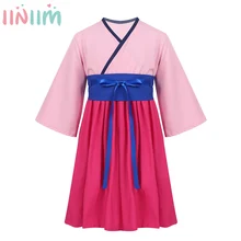 Iiniim/детский карнавальный костюм на хеллоуин для девочек эластичное приталенное кимоно с перекрещивающимся крестиком модное платье принцессы с поясом