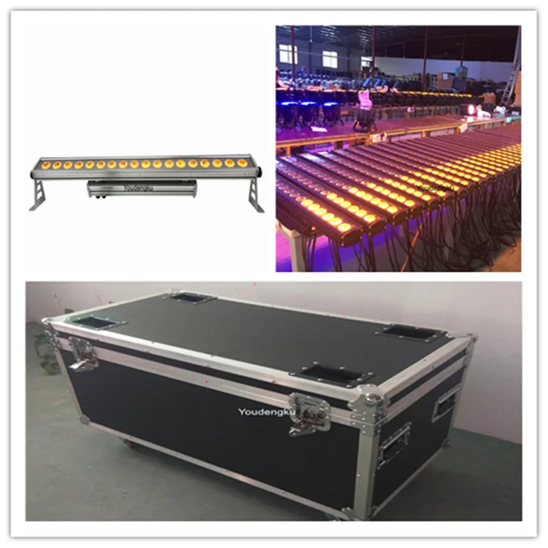 4pcs withcase Landscape church bar ip65 linear wallwasher 18*18 w rgbwauv 6in1 DMX matrix outdoor dj led wall washer light bar