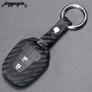 

jingyuqin Silicone Carbon Fiber Car Key Case Cover Fob For Toyota CAMRY 2012 2013 2014 2015 Corolla 2014 2015 keychain 4 Buttons