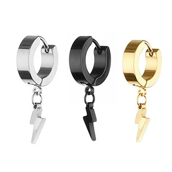 

1Pcs Punk Cool Lightning Earrings Personality Lightning Pendant Hoop Earrings Punk Circle Earring For Women Men Fashion Jewelry
