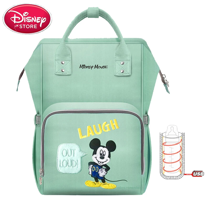 Сумка для подгузников disney, сумка для мам, сумка для мам, USB бутылочка, Микки Маус, детские сумки для подгузников, рюкзак для путешествий, сумки для кормления, для ухода за ребенком - Цвет: green