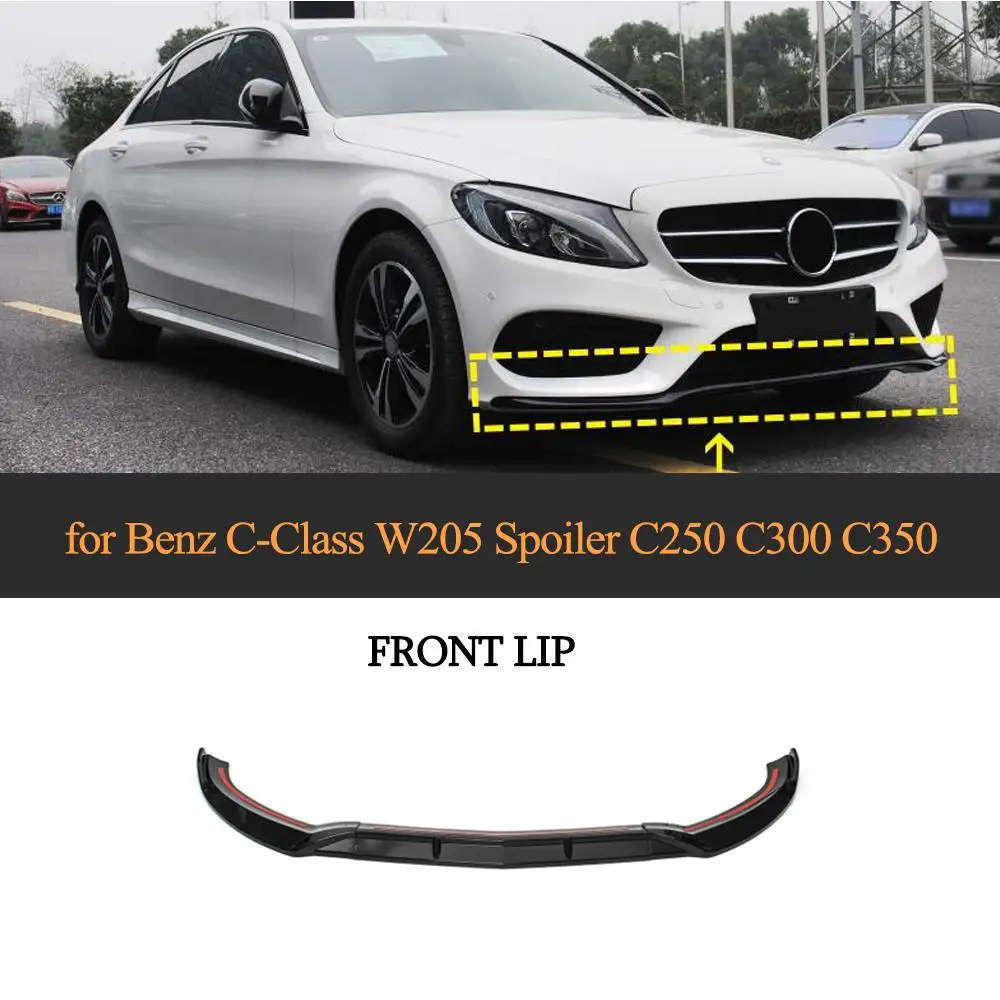 Передний бампер спойлер сплиттеры для Mercedes-Benz класс W205 C180 C200 C300 Спорт- PP Блеск черный автомобиль передняя губа