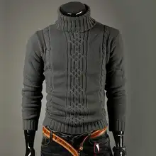 Модный брендовый тонкий мужской вязаный свитер с длинными рукавами и воротником под горло, однотонный обычный свитер для мужчин, зимний свитер с высоким воротником