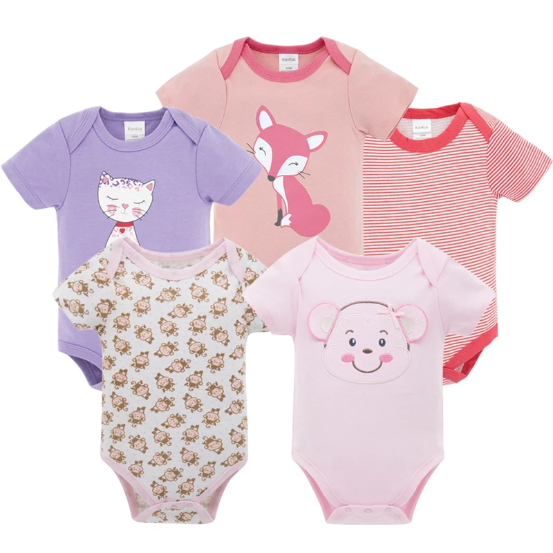 

Hoenyzone Toddler Boys Girls Summer Pajamas 5pcs/lot Newborn Babys Short Sleeve Rompers Animals Printing Clothing for 0-12 Month