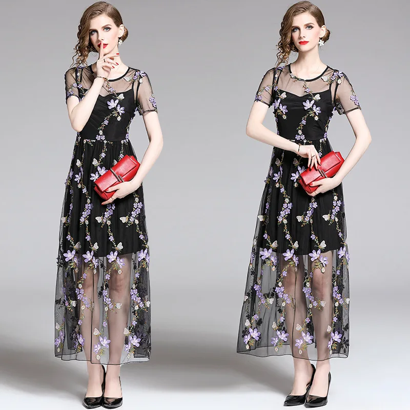 

WOMEN'S Dress 2019 New Style Dress Summer Wear Stereo Flower Machine Embroidery Mesh Dress