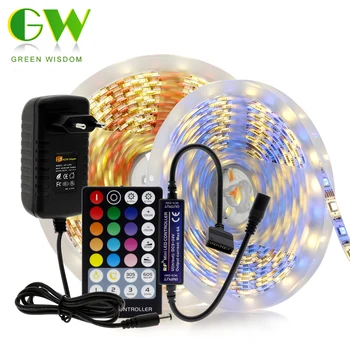 

DC12V 5050 LED Strip RGB/RGBW/RGB+CCT/Double White 5M Flexible Light Tape + RF Remote Controller + Power Adapter LED Strip Set