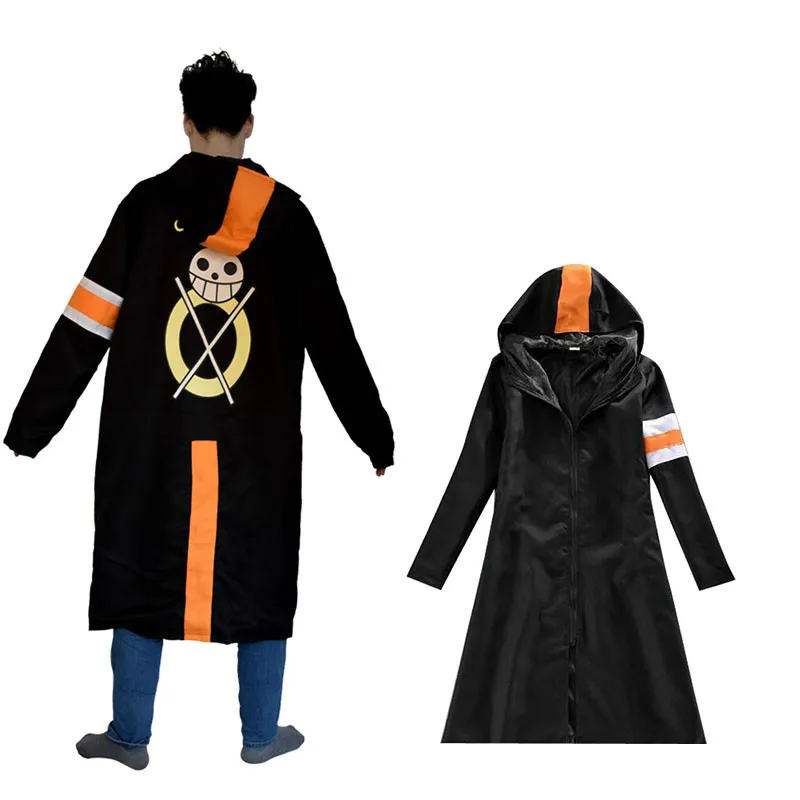 

Adult Cosplay Costume Trafalgar Law Cloak Men Adult Black Overcoat Japanese Anime long Sleeve With Hat Cool Style