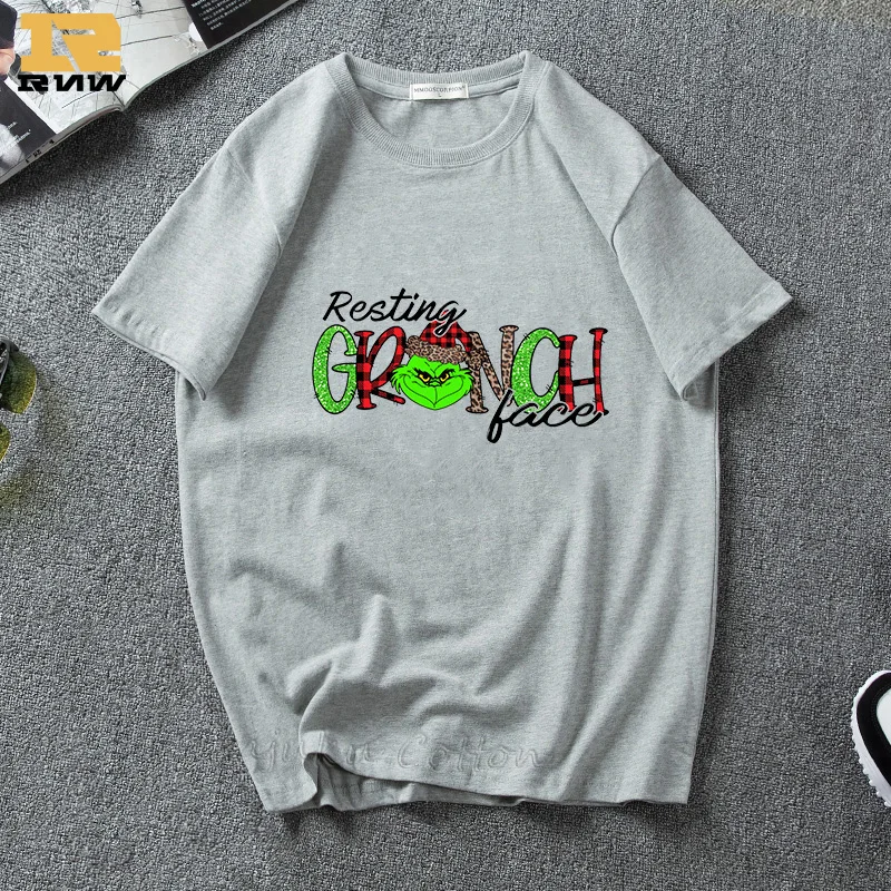 Футболка для мужчин и женщин с изображением лица Grinch, леопардовая шляпа, футболка с принтом Grinch, Рождественская футболка унисекс, уличная одежда