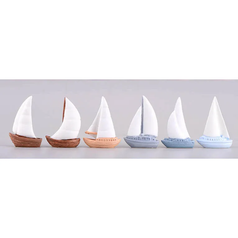 6pcs boats BAIUFOR миниатюрный, Русалка Дельфин, парусник Маяк кокосовое дерево, морской пейзаж Декор, украшения для террариума фигурки - Цвет: 6pcs boats