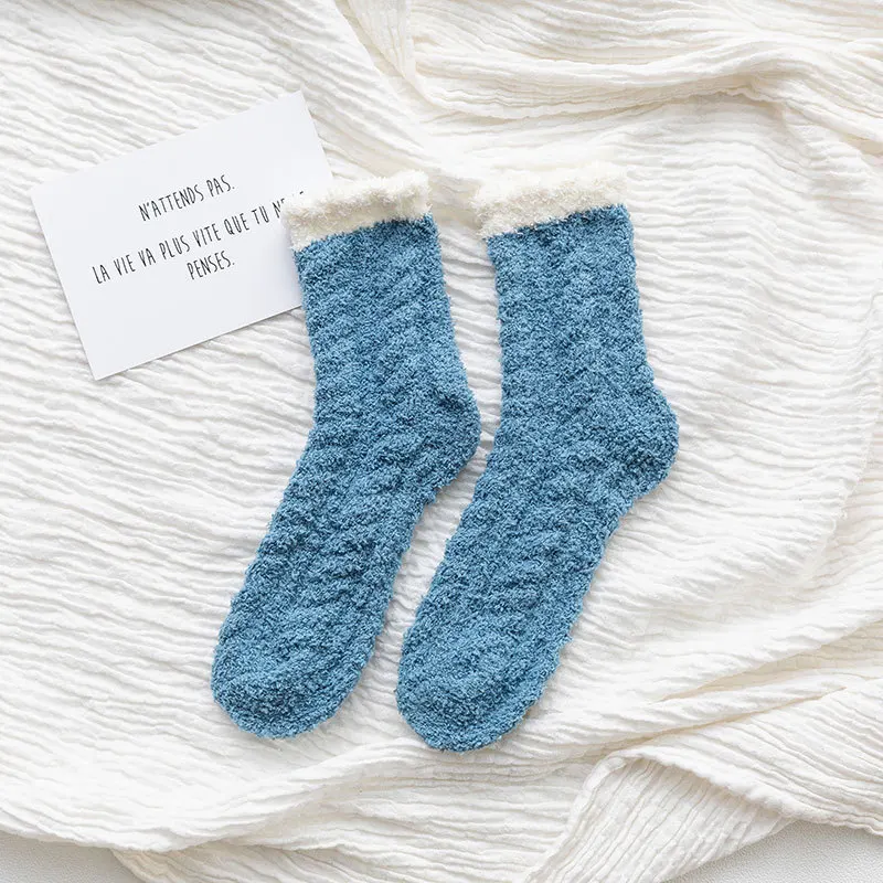 Зимние Теплые Пушистые Носки ярких цветов для женщин и девочек; носки для сна; домашние носки-тапочки; толстые носки для девочек - Цвет: 06 blue