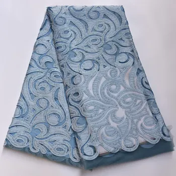 

Sky Blue French tulle lace with stone Swiss Voile High Quality Laser Cutting Lace Fabric Embroidered Nigerian For wedding Wo481