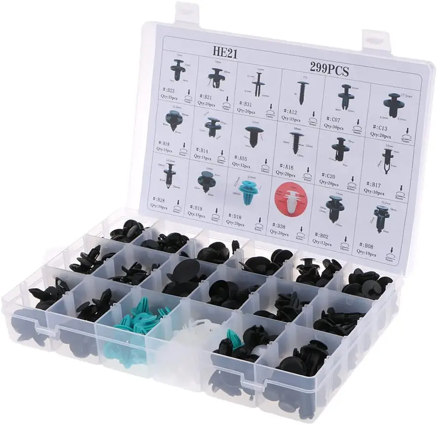 Nylon Fasteners Kit 18 Most Popular Sizes Auto Push Pin Rivets Kit for Toyota GM Ford 299pcs