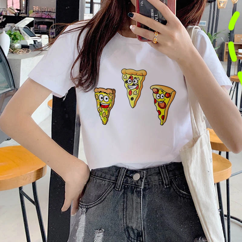 Fashion Women T Shirt Harajuku Cartoon Pizza Tshirt 90s Painting Ulzzang Casual Tops Tees T-shirt Female Clothes