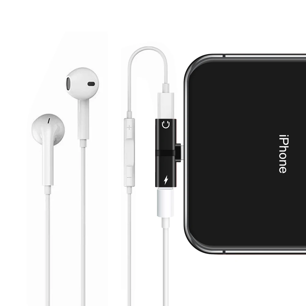 Для Apple iPhone X 7 8 Plus XS Max XR аудио зарядка двойной адаптер сплиттер разъем для наушников AUX разъем конвертер - Цвет: Black