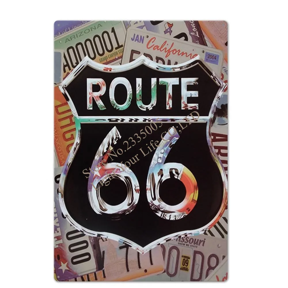 Route 66 Tin Sign Vintage Metal Plaque Retro Garage Wall Decor for Bar Pub Club Man Cave Gas Station 20x30cm | Дом и сад