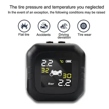 

Tire Pressure Motorcycle Monitoring System with 2 External Sensors Motor TPMS Real-time Voice Alarm Tyre Security USB Charging