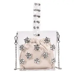 JHD-летняя маленькая сумка-мессенджер Женская Новая прозрачная сумка модная Алмазная сумка-ведро на цепочке