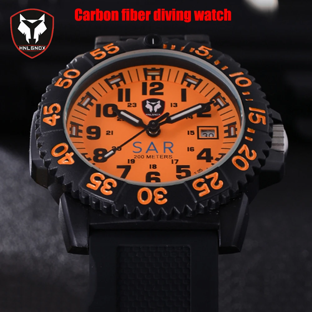 

200M Diving Watch Men Carbon Fiber Quartz Military Watch Mens Army Sport Diver Swim Watch Men Shock Resistant Waterproof Watches