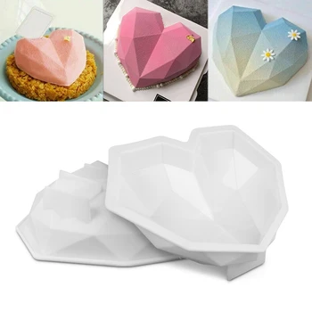 

3D Diamond Love Heart Shape Silicone Molds for Baking Sponge Chiffon Mousse Dessert Cake Molds Food Grade Molds Chocolate Mold
